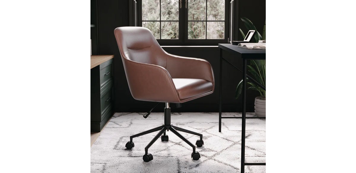 Martha Stewart Rayna Upholstered Swivel Home Office Chair with Flared Arms