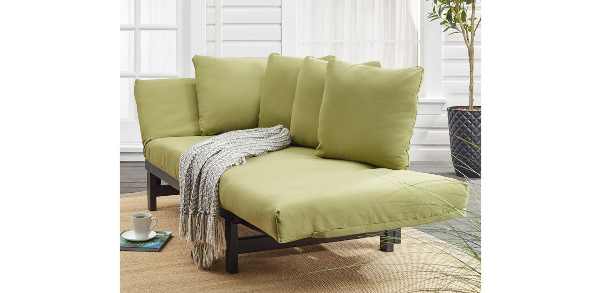 Better Homes &amp; Gardens Delahey Convertible Studio Outdoor Daybed Sofa, Green Cushion