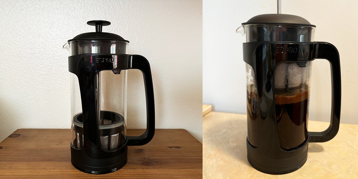Collage with front and side view of Espro P3 French Press  Collage with front and side view of Espro P3 French Press