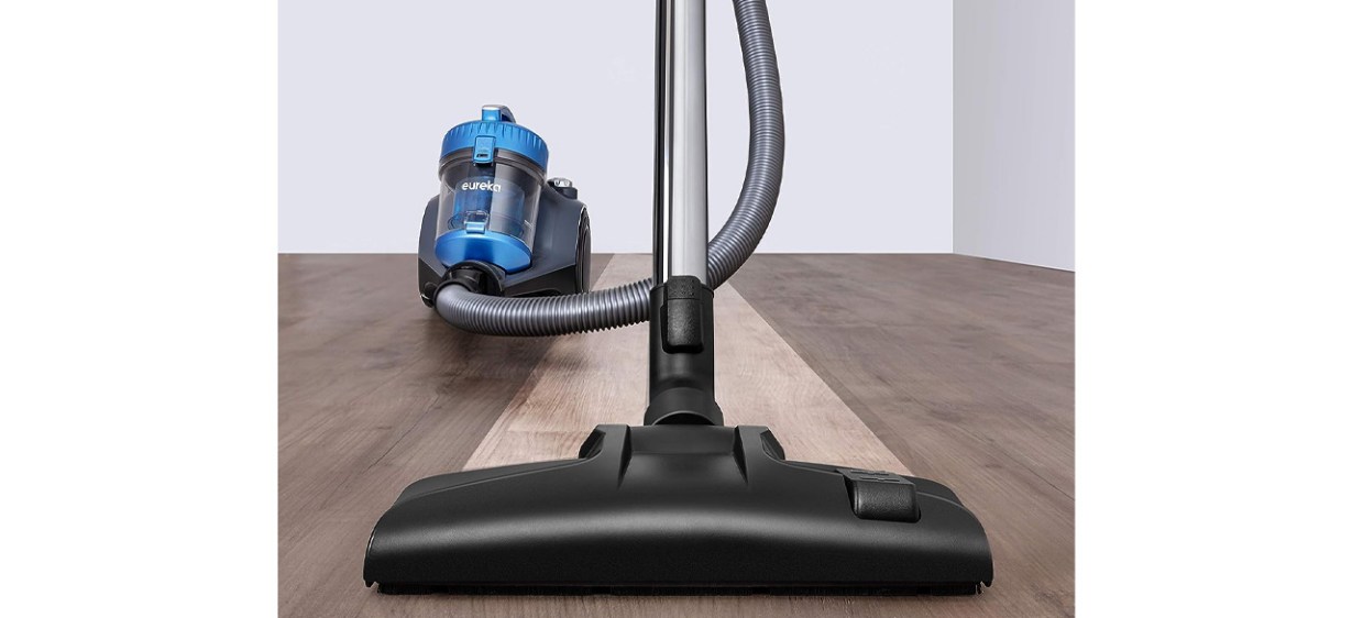 Blue and black Eureka WhirlWind on hard flooring