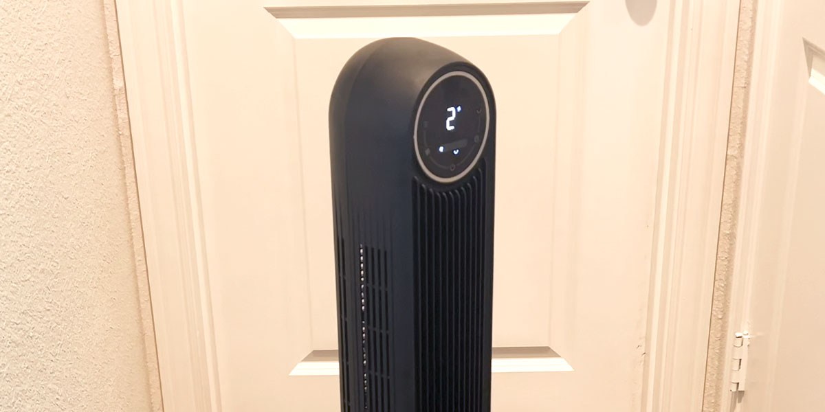 Angled view of Dreo Nomad One in front of door Angled view of Dreo Nomad One in front of door