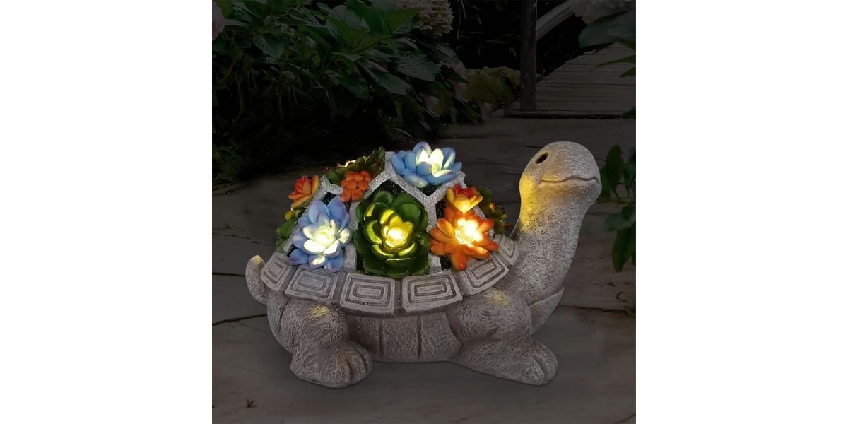Nacome Solar Garden Outdoor Statue Turtle with Succulent