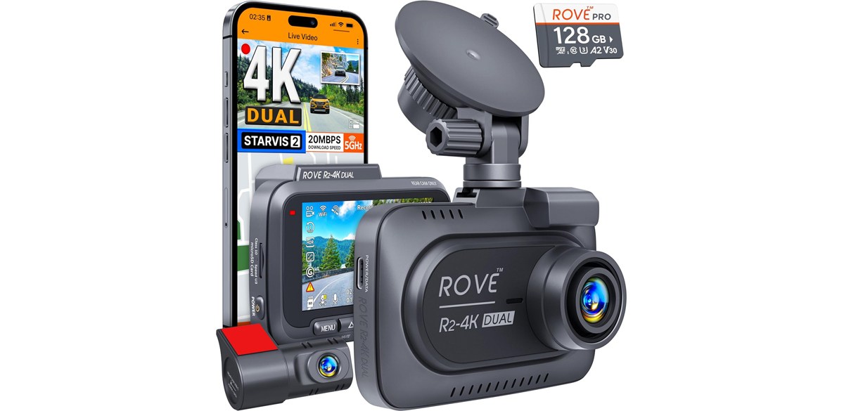 ROVE DUAL Dash Cam on white background ROVE DUAL Dash Cam on white background