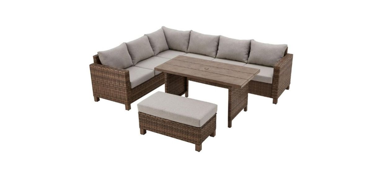 Better Homes &amp; Gardens Brookbury 4-Piece Wicker Patio Sectional Dining Set