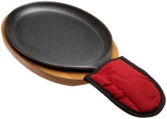 Old Mountain Fajita Plate Set - Pre-Seasoned Cast Iron Fajita Pan with Wooden Tray and Hot Mitt