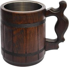 Etno Motif Handmade Wood Mug 20 oz Stainless Steel Cup