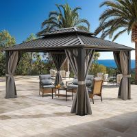 YITAHOME 10x12ft Hardtop Gazebo with Netting and Curtains