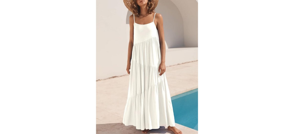 ANRABESS Spaghetti Strap Asymmetric Tiered Maxi Dress