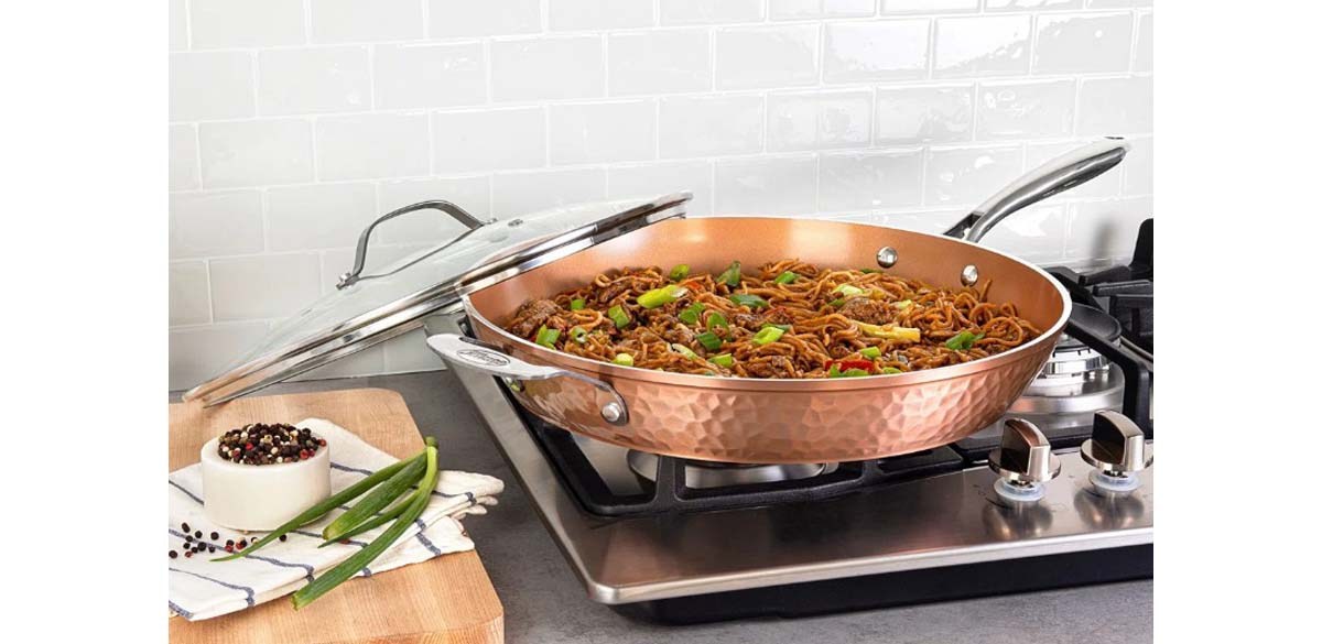 Gotham Steel Hammered Copper 14 inch Nonstick Family Fry Pan