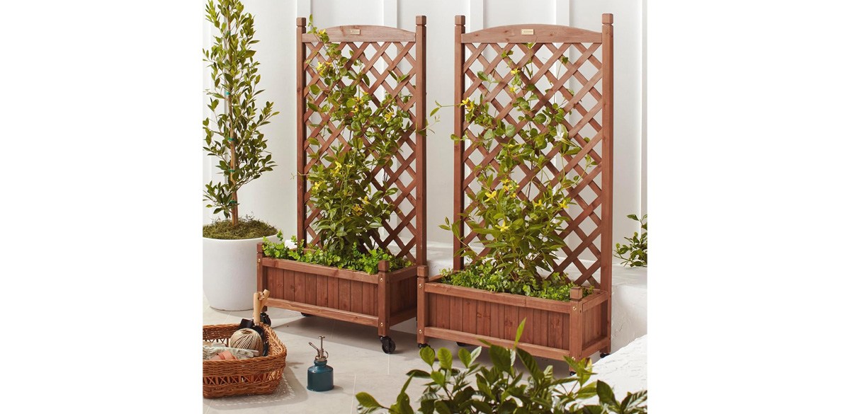 Best Choice Products Wood Planter Box and Diamond Lattice Trellis