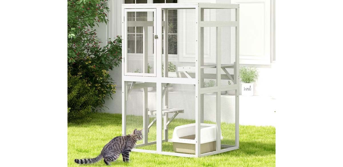 Coziwow Catio Wooden Outdoor Cat Playpen, White