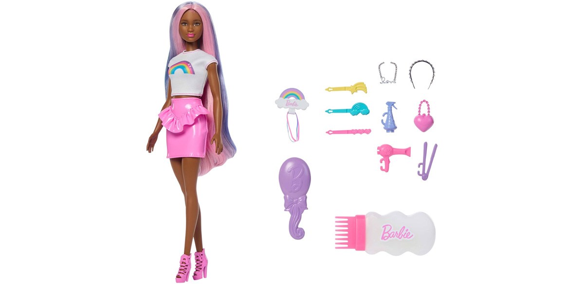 Barbie Rainbow Sparkle Hair Doll with Fantasy Themed Accessories