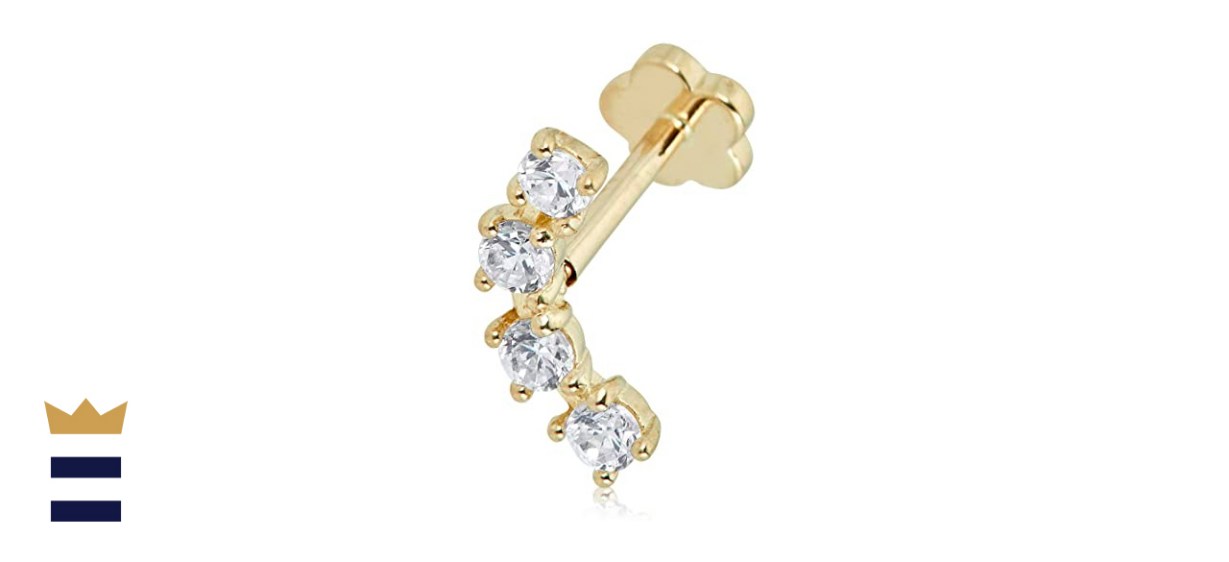 AVORA 14K Yellow Gold 4 stone Simulated Diamond CZ Curved Bar Cartilage Piercing
