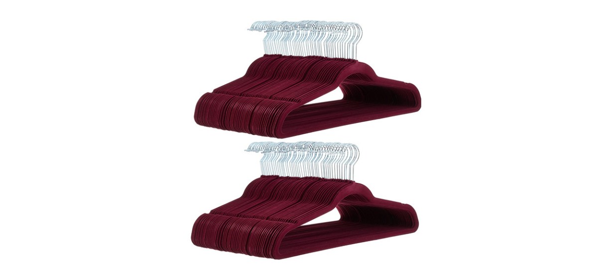 Amazon Basics Slim Velvet Clothes Hangers on white background