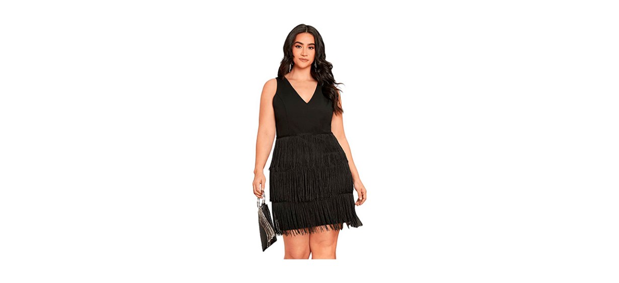 Best Floerns Plus-Size V Neck Sleeveless Layered Fringe Dress
