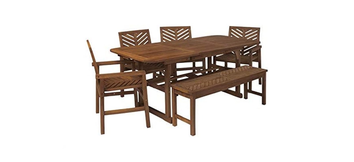 best Walker Edison Seven-Person Outdoor Wood Chevron Patio Dining Set