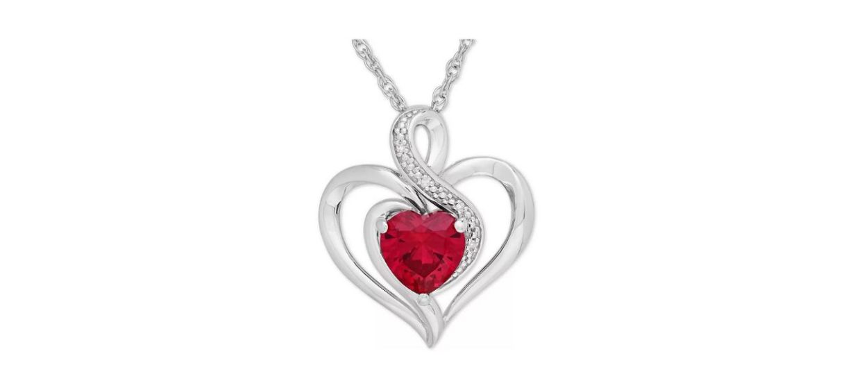 Birthstone Gemstone &amp; Diamond Accent Heart Pendant Necklace in Sterling Silver 