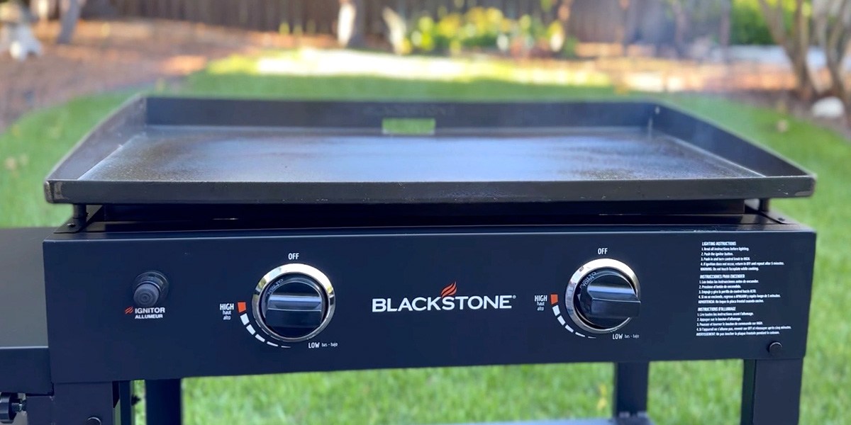 Blackstone 28-inch Two-Burner Griddle Cooking Station in yard