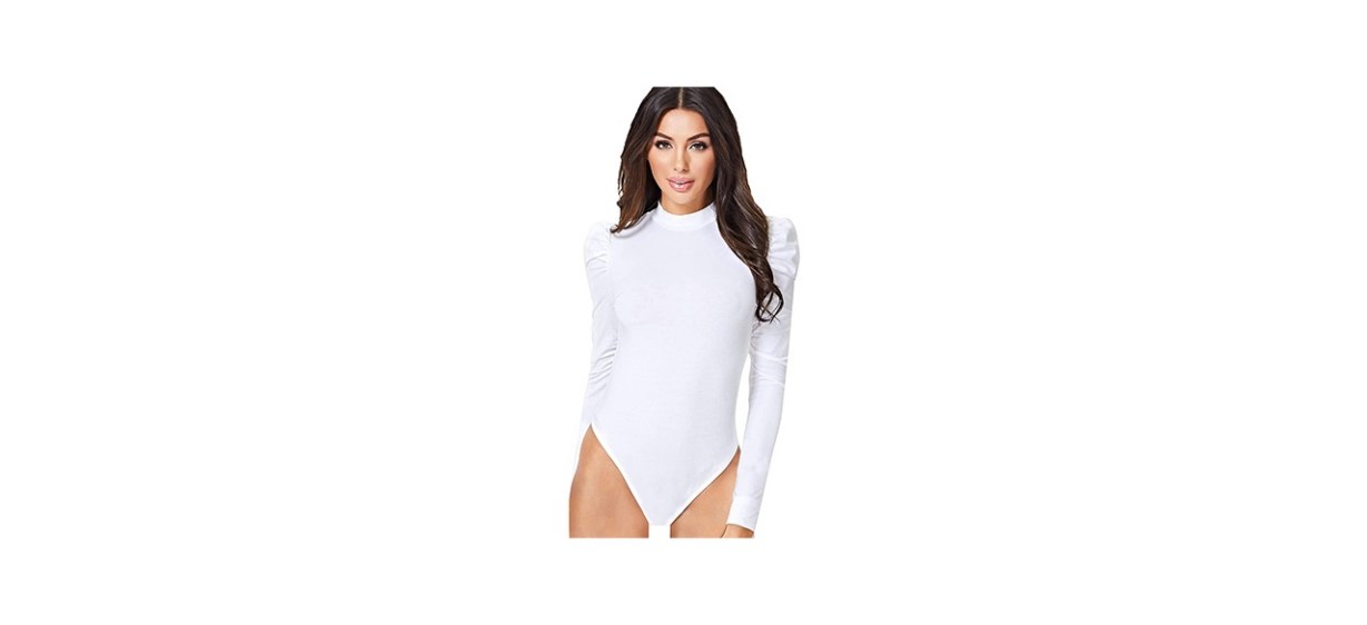 Floerns Women’s Mock Neck Puff Sleeve Bodysuit
