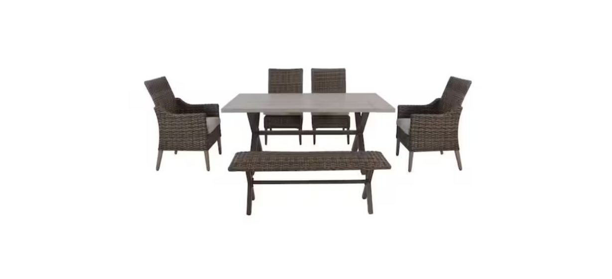 Hampton Bay Rock Cliff Brown Six-Piece Wicker Outdoor Dining Set Hampton Bay Rock Cliff Brown Six-Piece Wicker Outdoor Dining Set