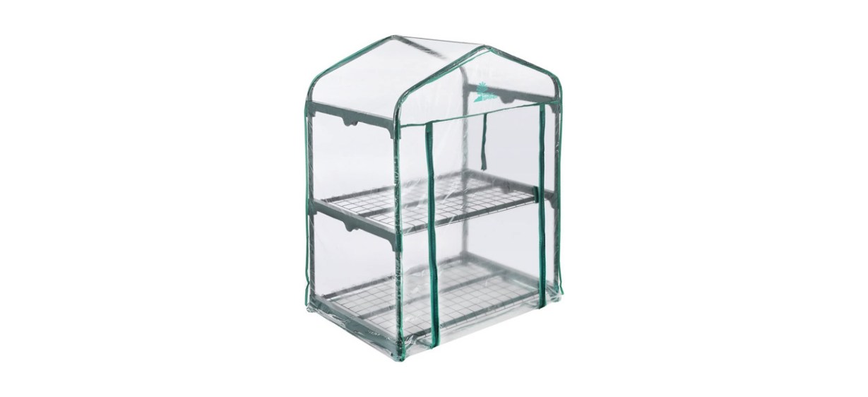 Lawn-Garden-Best Palm Springs Two-Tier Mini Greenhouse With Cover And Roll-up Zipper Door