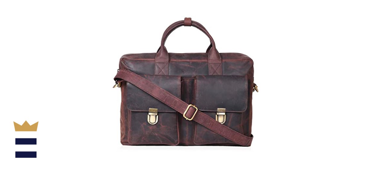 Leather Messenger Bag Locking Laptop Briefcase 