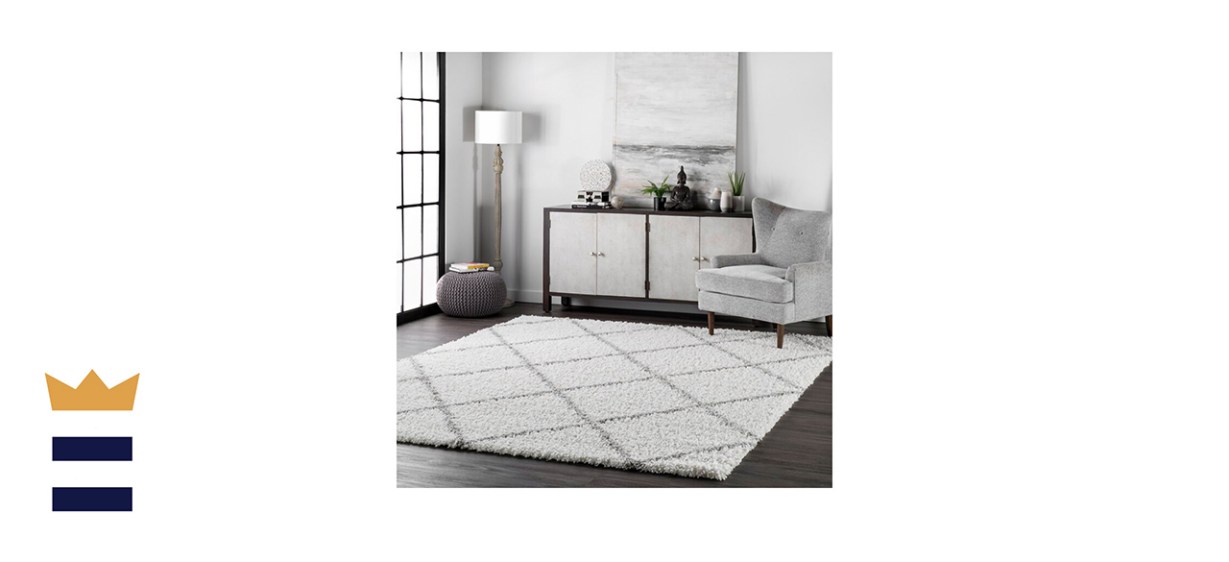 Mercury Row Colona Geometric Shag White Area Rug
