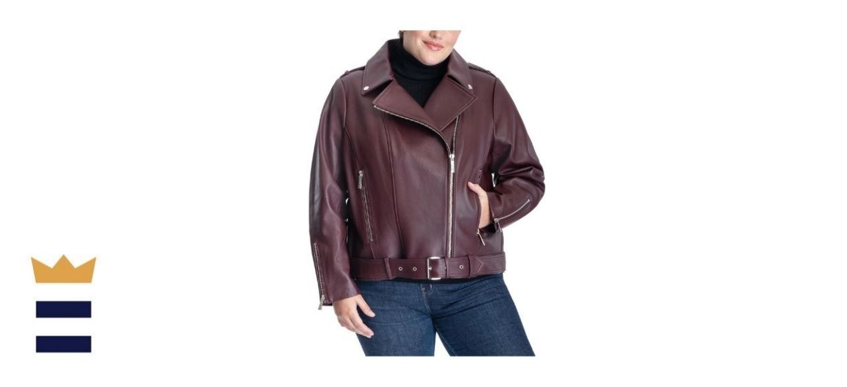 Michael Michael Kors Plus Size Leather Moto Coat