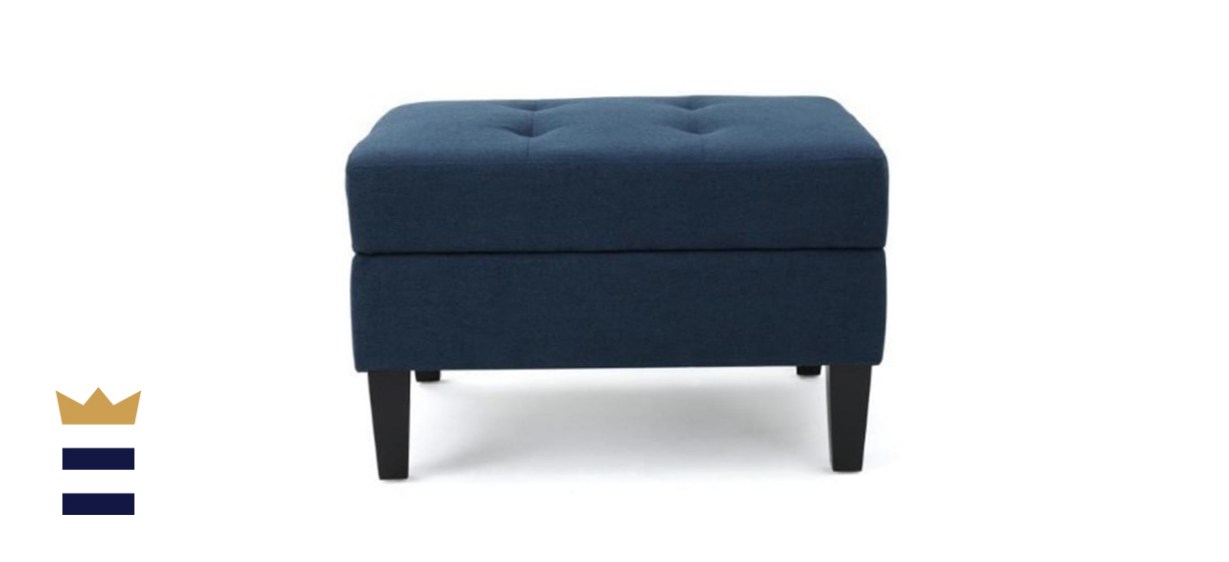 Zahra Dark Blue Fabric Storage Ottoman