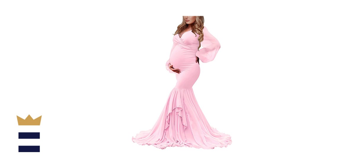 Saslax Chiffon Long-Sleeve Tiered Mermaid Maternity Dress