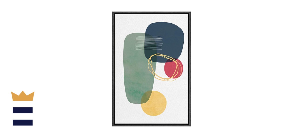 Signford Framed Canvas Wall Art Green, Blue, Red, Yellow and Gold Lines and Circles Geometric Shapes
