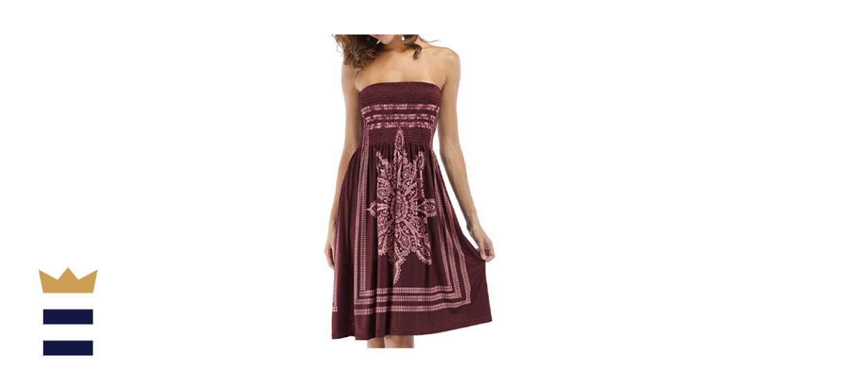 Zyyfly Women's Strapless Floral Bohemian Casual Mini Beach Dress Cover-ups Dress