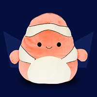 Staff Tip 1-Pink and white Squishmallow on black background