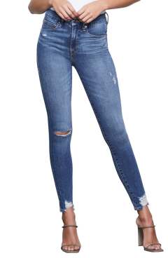 Good American Women's Good Waist With Chewed Hem Jeans