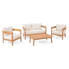 Christopher Knight Home Brooklyn Outdoor Acacia Wood 4 Seater Chat Set