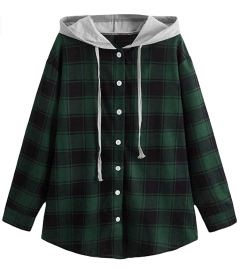 SheIn Women's Basic Long Sleeve Plaid Hoodie