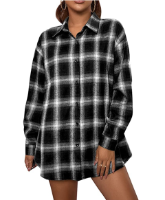 LYANER Women's Long Sleeve Plaid Collar Button Down Boyfriend Shirt